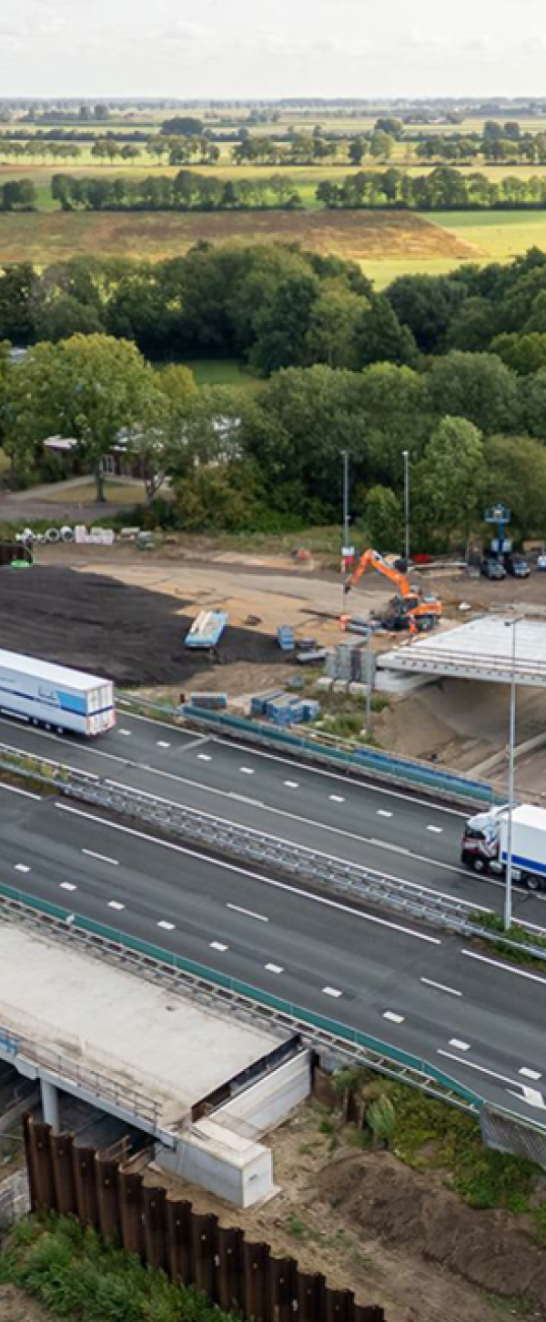 De A27 van bovenaf met de werkzaamheden in beeld