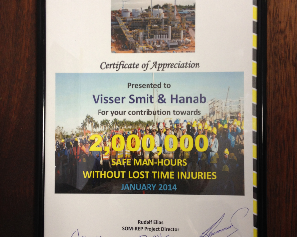 2014-01-30 SUR 2 miljoen Saftey hours achieved.jpg
