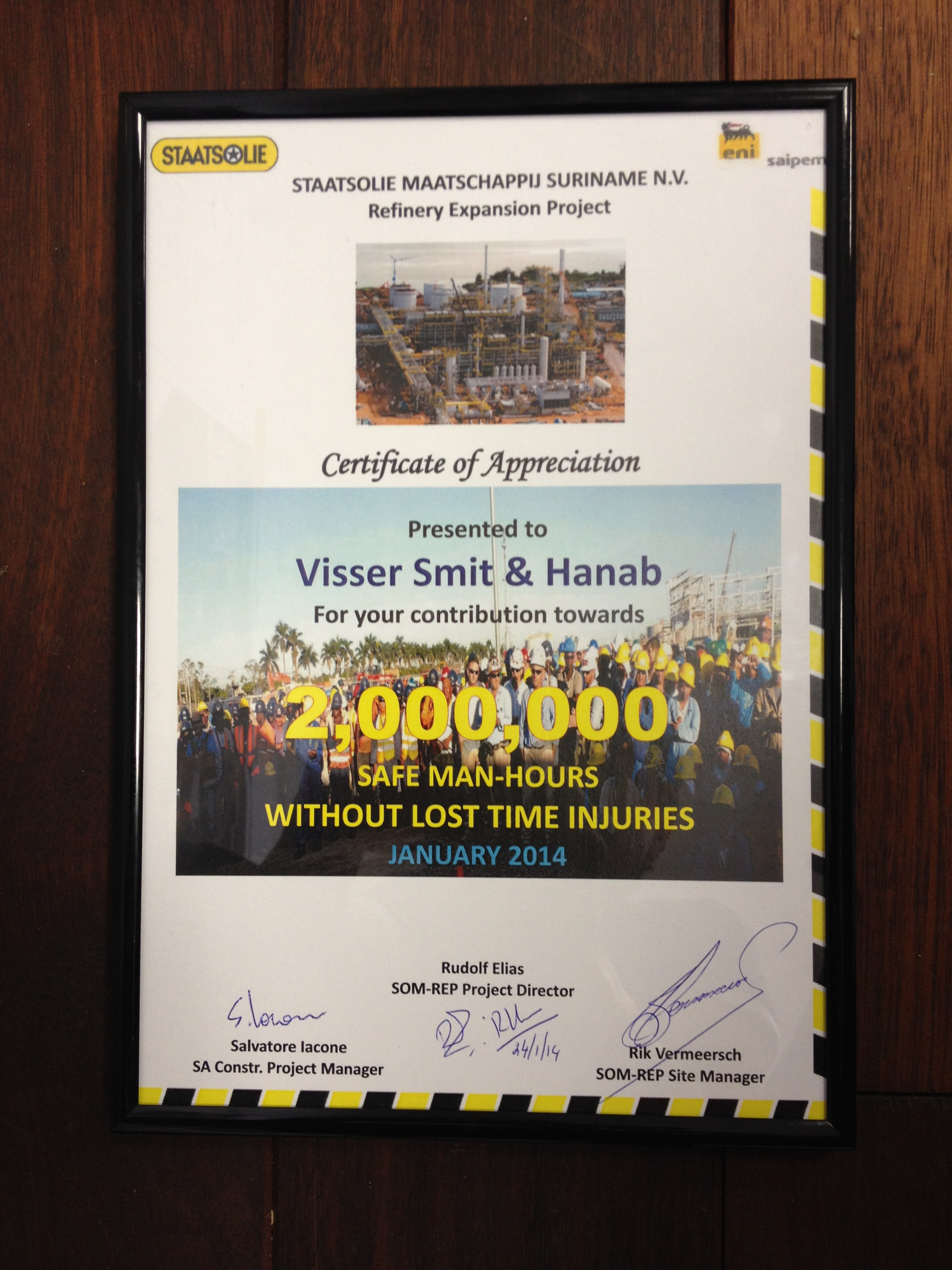 2014-01-30 SUR 2 miljoen Saftey hours achieved.jpg