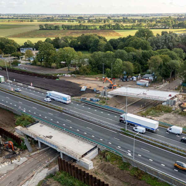 De A27 van bovenaf met de werkzaamheden in beeld 